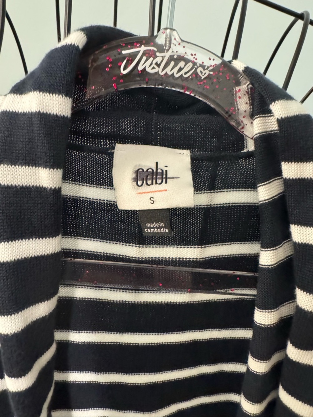Cabi Navy & White Stripes Small S Open front duster cardigan pockets nautical - Picture 4 of 13